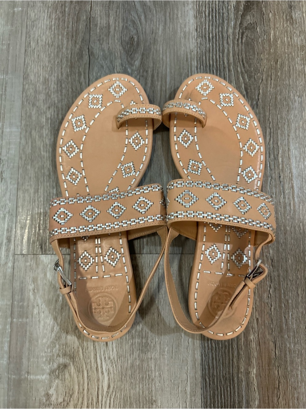 Tory Burch Women's Embellished Tan Leather Sandals